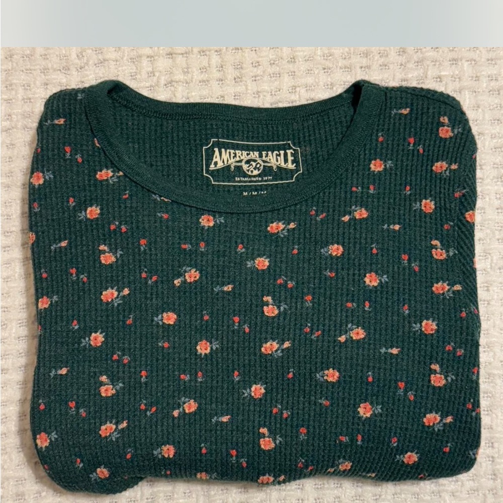 American Eagle Outfitters Dark Green Floral Sweater
